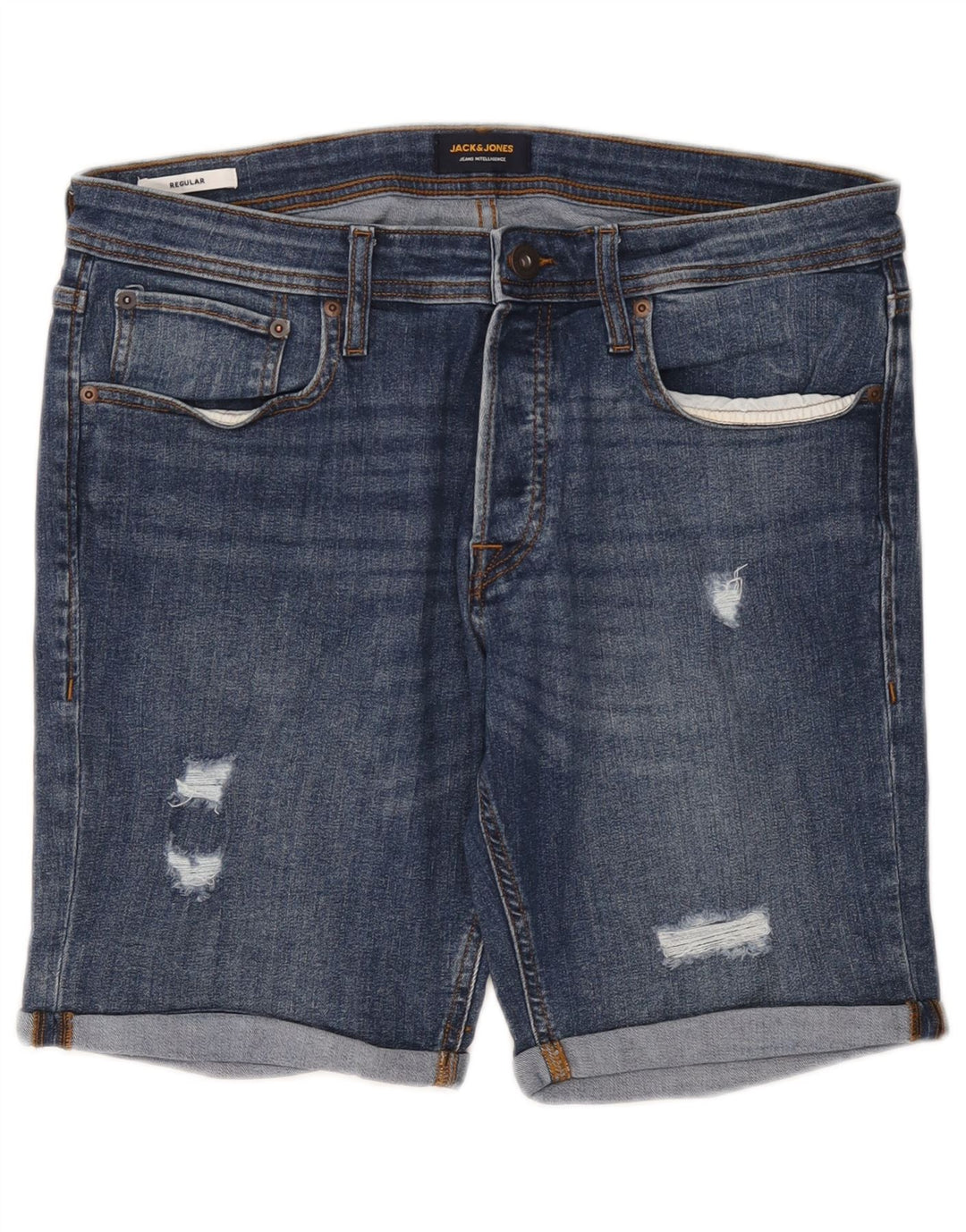 Jack & Jones Herren-Jeansshorts im regulären Distressed-Look, Größe L, W36, Blau, Baumwolle