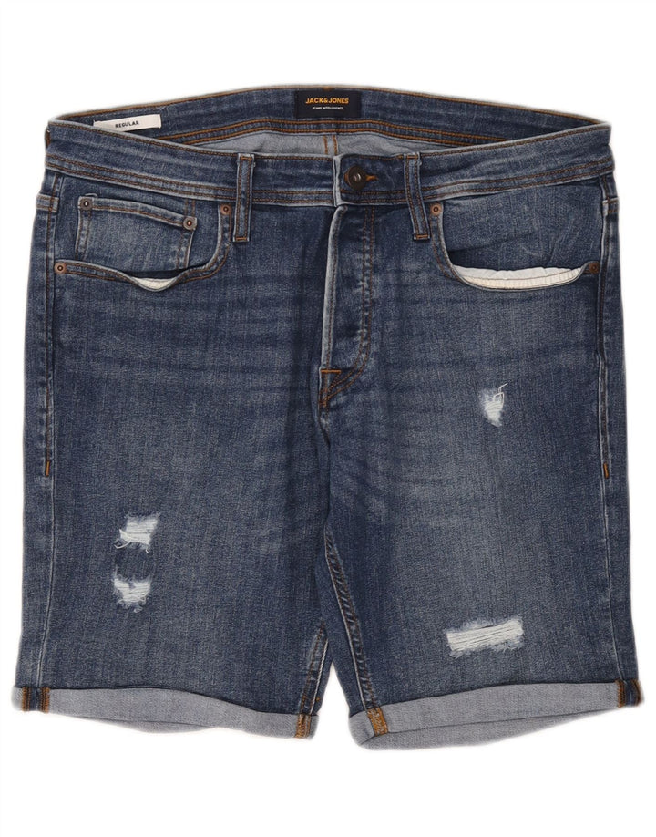 Jack & Jones Herren-Jeansshorts im regulären Distressed-Look, Größe L, W36, Blau, Baumwolle