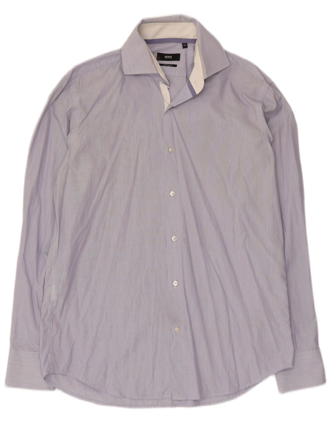 Hugo Boss Herren-Hemd mit normaler Passform, Größe 39 15 1/2, mittelblauer Nadelstreifen