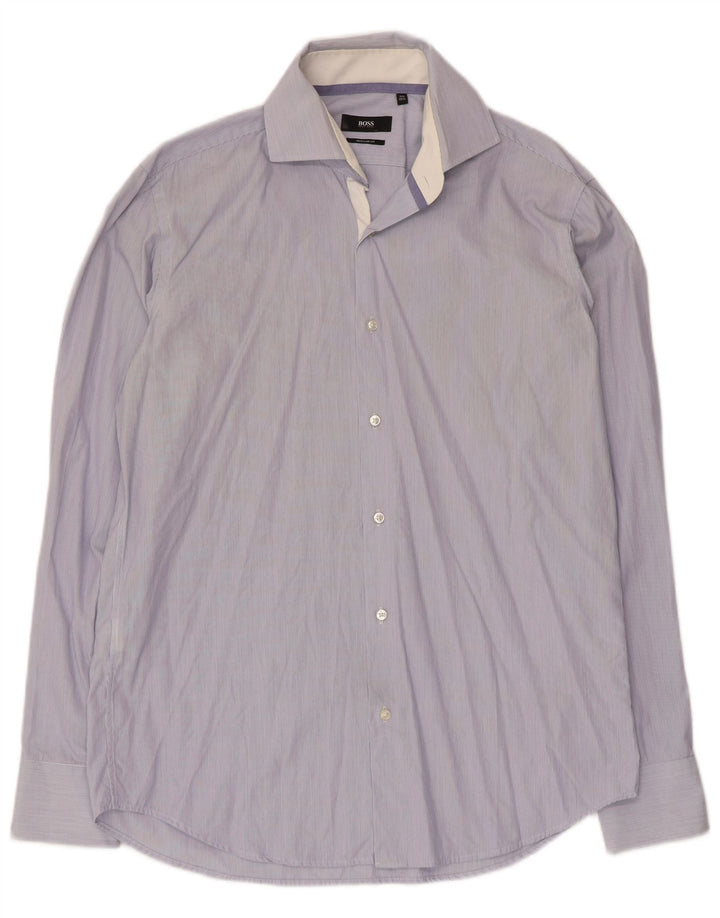 Hugo Boss Herren-Hemd mit normaler Passform, Größe 39 15 1/2, mittelblauer Nadelstreifen