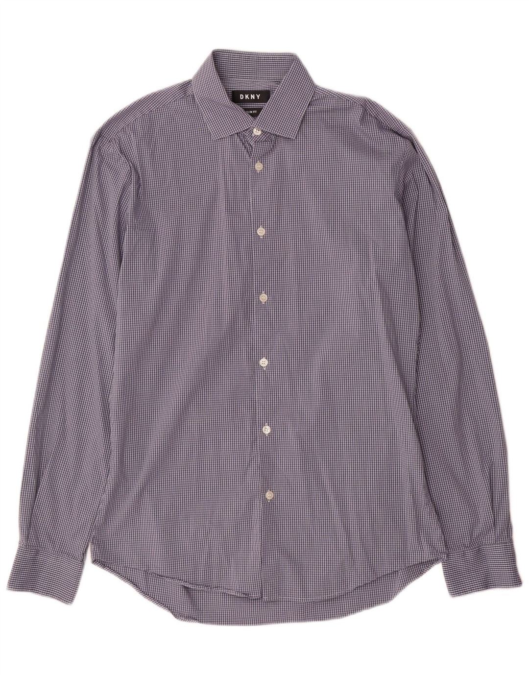 Dkny Herren Slim Fit Hemd Größe 39 15/5 mittelblau karierte Baumwolle