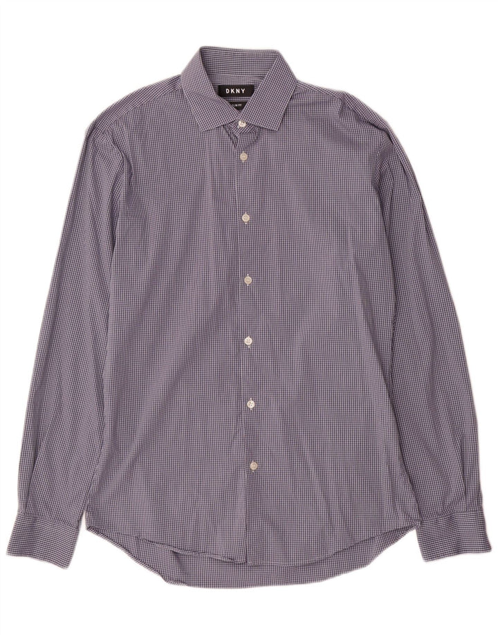 Dkny Herren Slim Fit Hemd Größe 39 15/5 mittelblau karierte Baumwolle