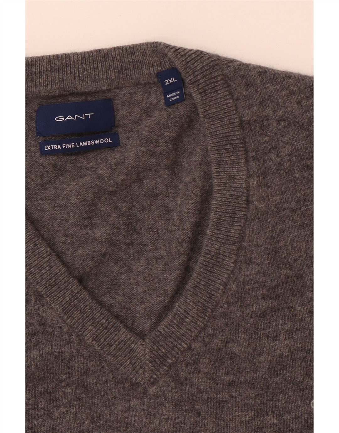 GANT Herren-Pullover mit V-Ausschnitt, 2XL, graue Lammwolle