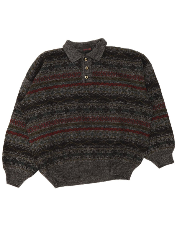 Vintage Herren Poloshirt XL Grau Fair Isle