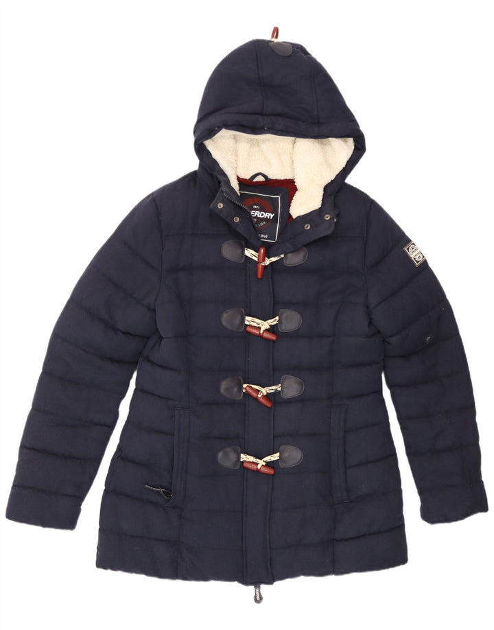 Superdry Womens Hooded Duffle Wattierte Jacke UK 14 Large Marineblau Polyester