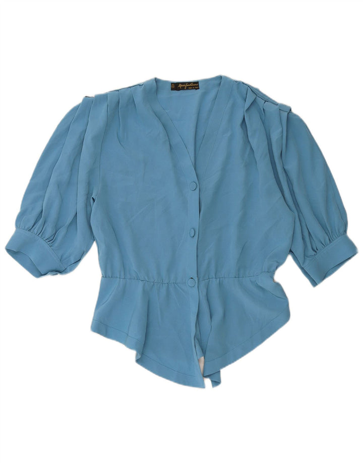 MARIO PUCCI CECCONI Damen Kurzarm-Hemdbluse IT 42 Mittelblau