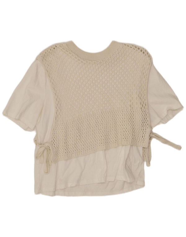 Zara Damen Crop Crochet Bluse Top UK 14 Medium Off White Cotton