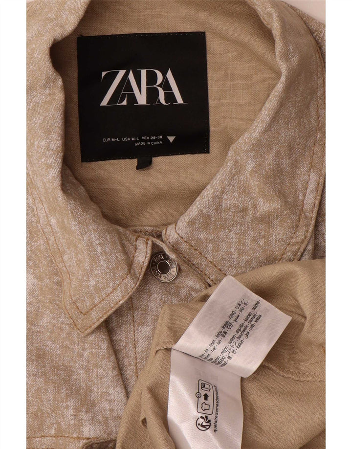 Übergroße Bomberjacke für Damen von Zara, UK 14, mittelbeigefarbenes geflecktes Leinen
