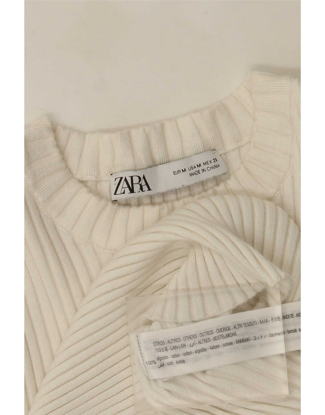 Zara Crop Langarm-Blusenoberteil für Damen, UK 12, mittelweiße Baumwolle
