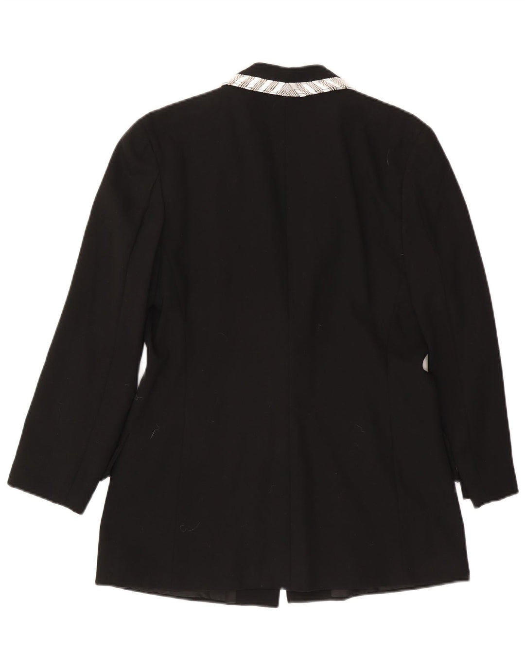 VINTAGE Damen 1-Knopf-Blazerjacke UK 14 Große schwarze Wolle