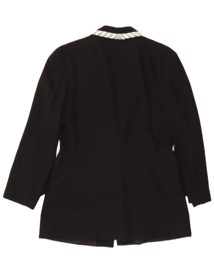 VINTAGE Damen 1-Knopf-Blazerjacke UK 14 Große schwarze Wolle