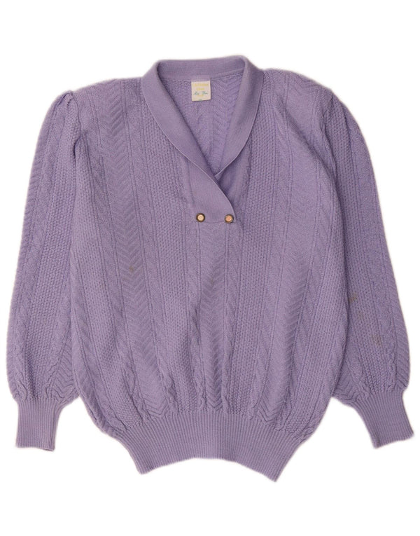 Christian Dior Damen-Pullover mit Schalkragen, Gr. 18, XL, Lila, Baumwolle