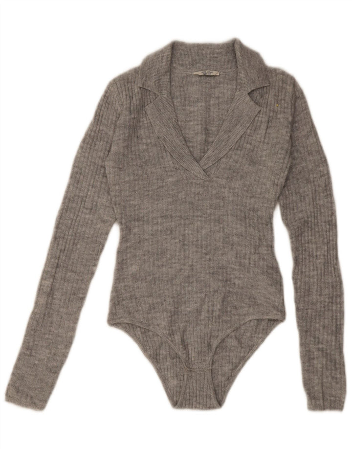 Jack Wills Langarm-Body für Damen, Gr. 8, Größe S, Grau, Acryl