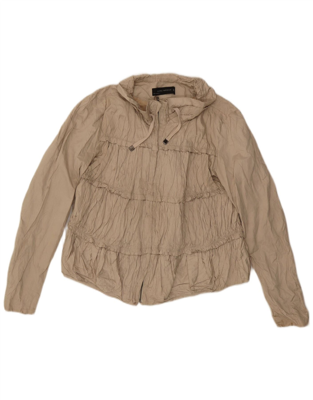 Zara Damen Crop Bomberjacke UK 14 Large Beige Baumwolle