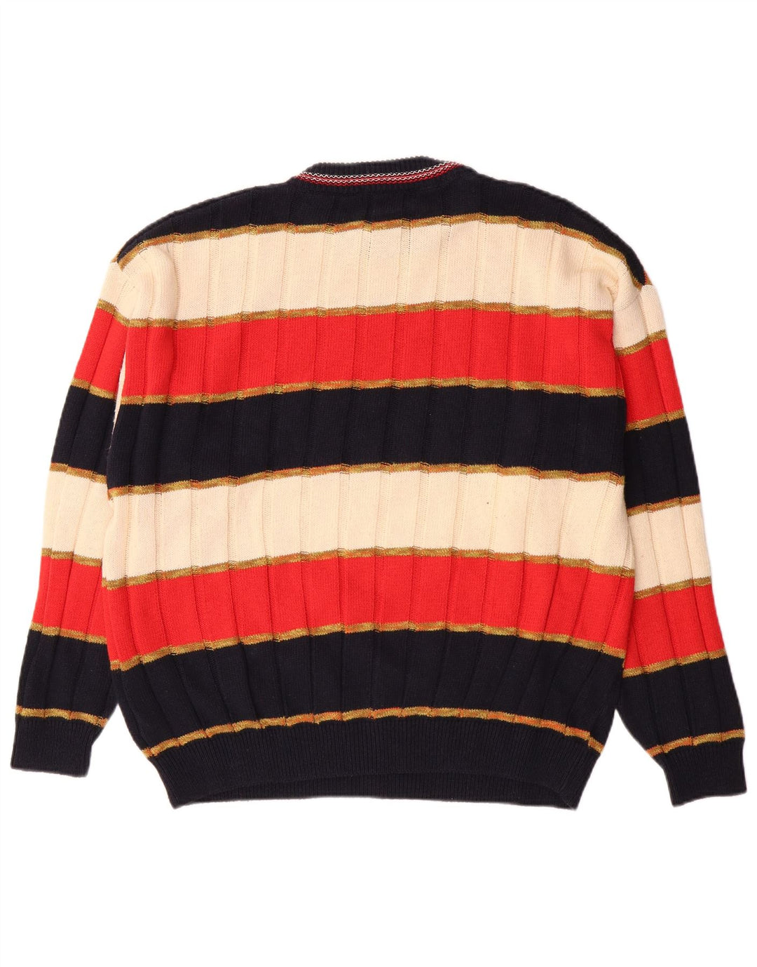 Vintage Herren-Pullover mit Rundhalsausschnitt, groß, mehrfarbig, gestreift, Baumwolle