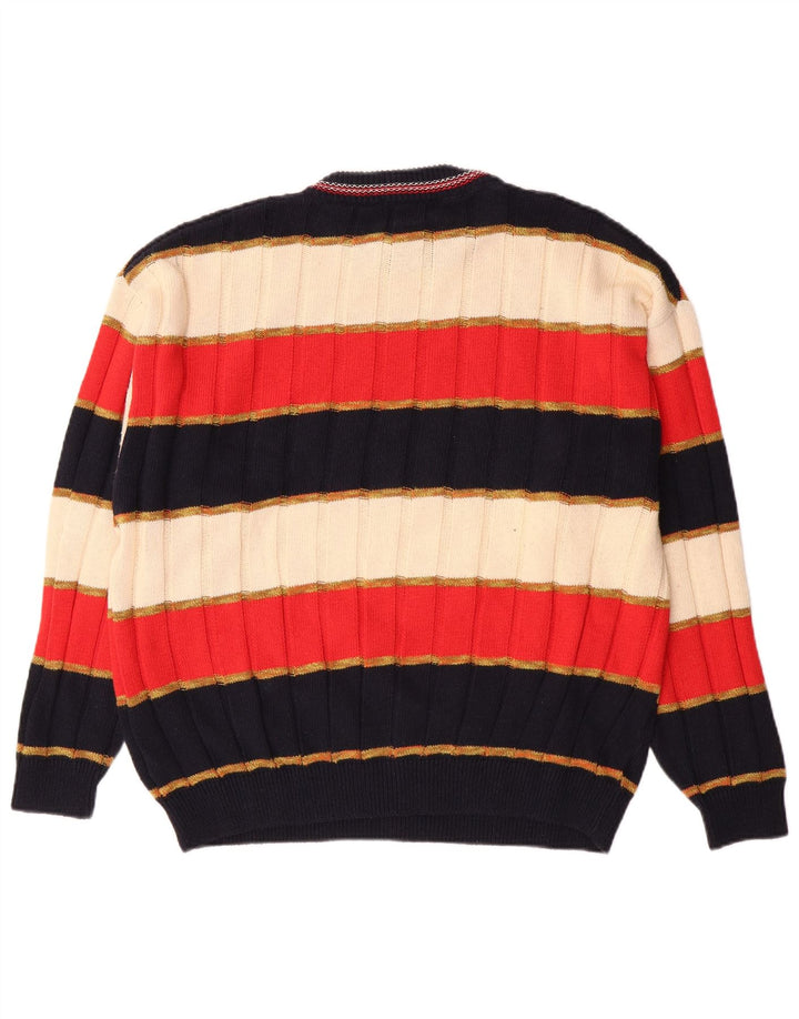 Vintage Herren-Pullover mit Rundhalsausschnitt, groß, mehrfarbig, gestreift, Baumwolle