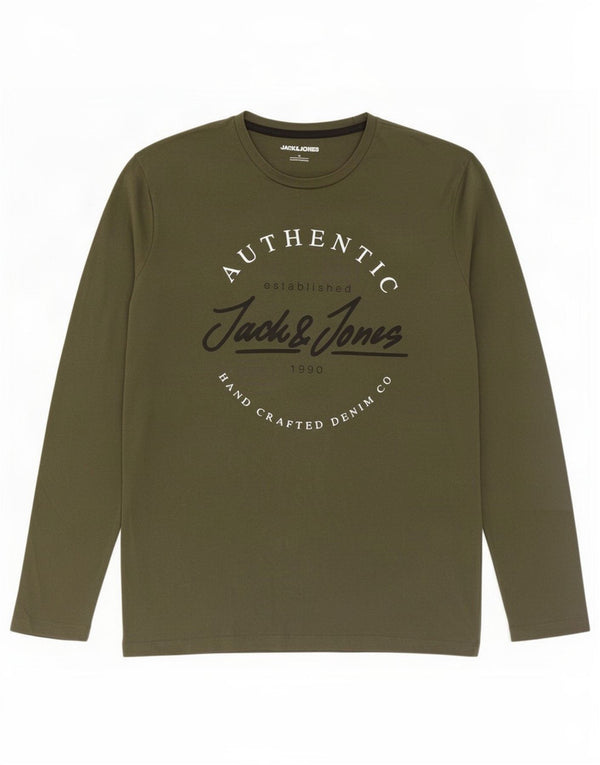 Jack & Jones Mens Graphic Top Long Sleeve XL Khaki Cotton
