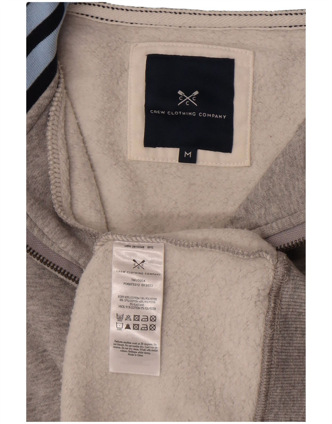 Crew Clothing Herren-Sweatshirt mit Reißverschluss am Hals, mittelgraue Baumwolle