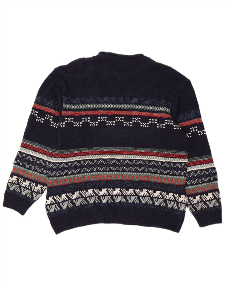 Marks & Spencer Herren-Pullover mit Rundhalsausschnitt, Größe L, Marineblau, Fair Isle-Muster
