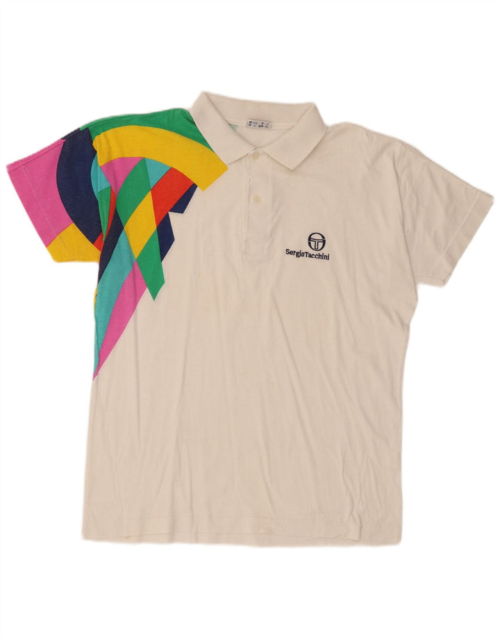 Sergio Tacchini Herren-Poloshirt aus mittelweißer Colourblock-Baumwolle