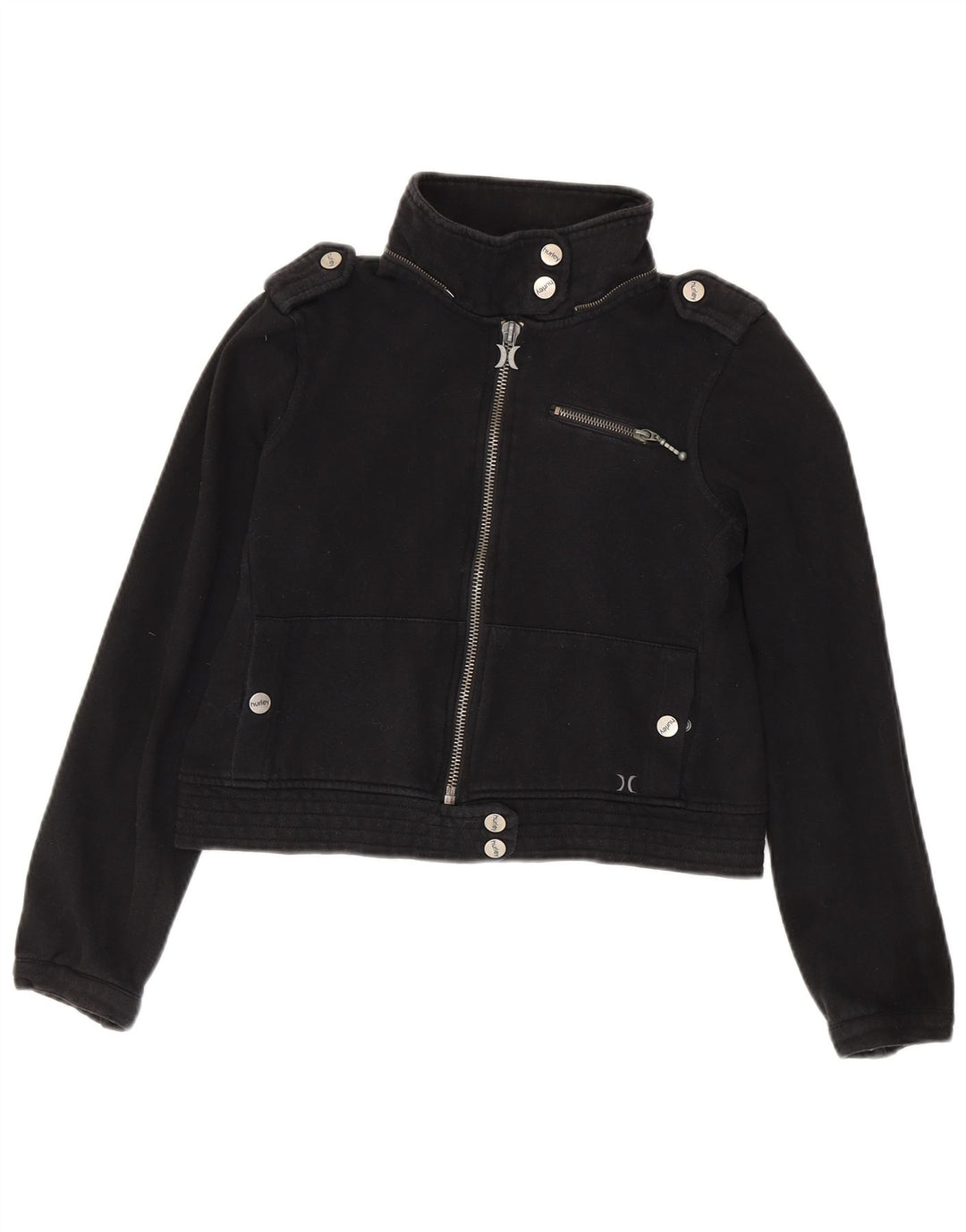 Hurley Damen Crop Military Bomberjacke UK 14 Mittelschwarze Baumwolle