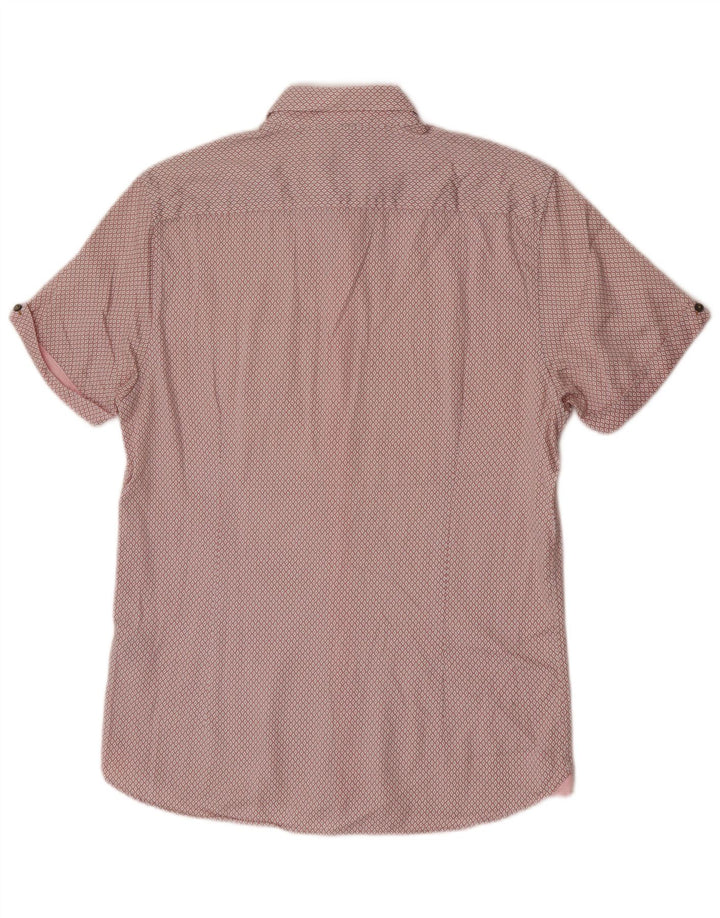 Ted Baker Herren-Kurzarmhemd, Größe 3, Mittelrosa, Argyle/Diamant-Baumwolle