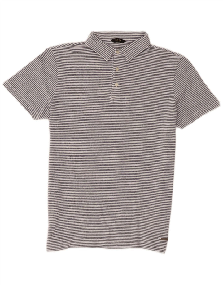 Massimo Dutti Herren-Poloshirt aus mittelblauer Nadelstreifen-Baumwolle