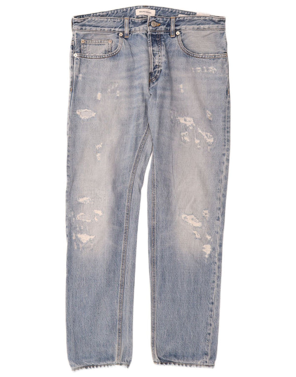 Mauro Grifoni Herren Distressed Straight Jeans W33 L30 Blaue Baumwolle