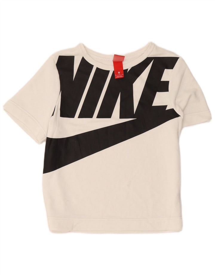 Nike Damen Graphic Short Sleeve Sweatshirt Pullover UK 14 Mittelweiß
