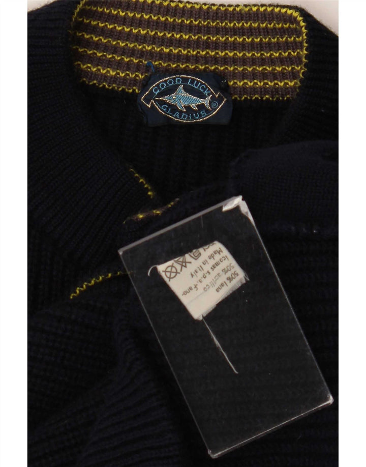 Good Luck Herren-Strickjacke aus mittelblauer Wolle in Marineblau