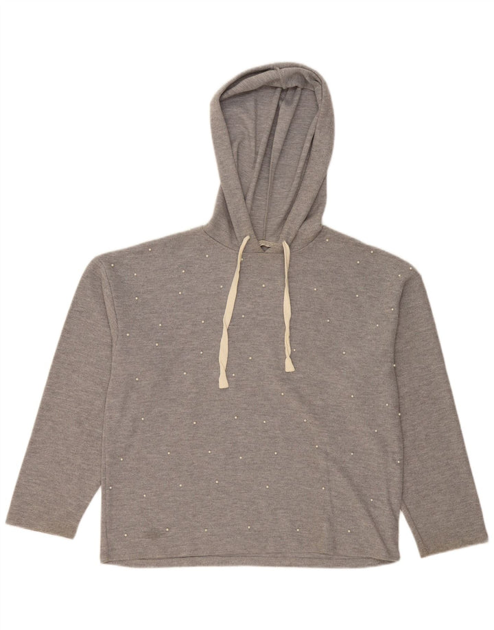 Zara Damen Trafaluc Übergroßer Kapuzenpullover UK 14 Mittelgraues Polyester