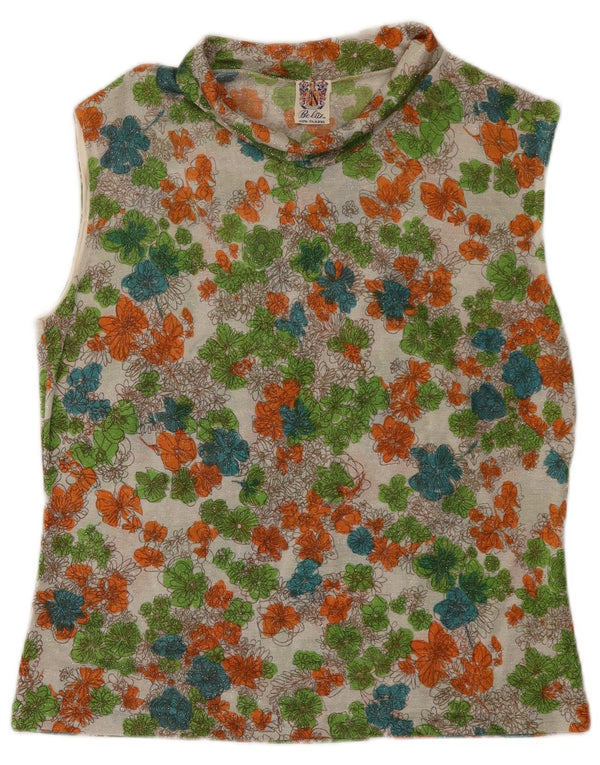 Vintage Damen Weste Top UK 16 Großes Mehrfarbiges Blumenmuster