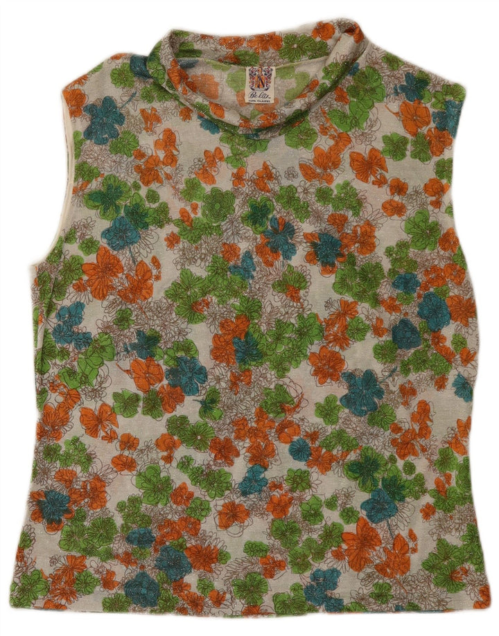 Vintage Damen Weste Top UK 16 Großes Mehrfarbiges Blumenmuster