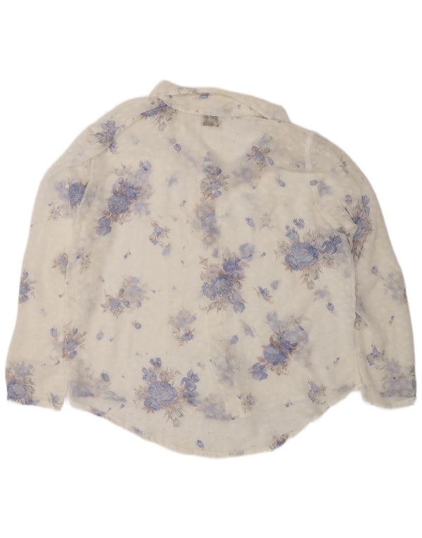 Vintage Womens See Through Shirt Blouse UK 14 Large White Floral