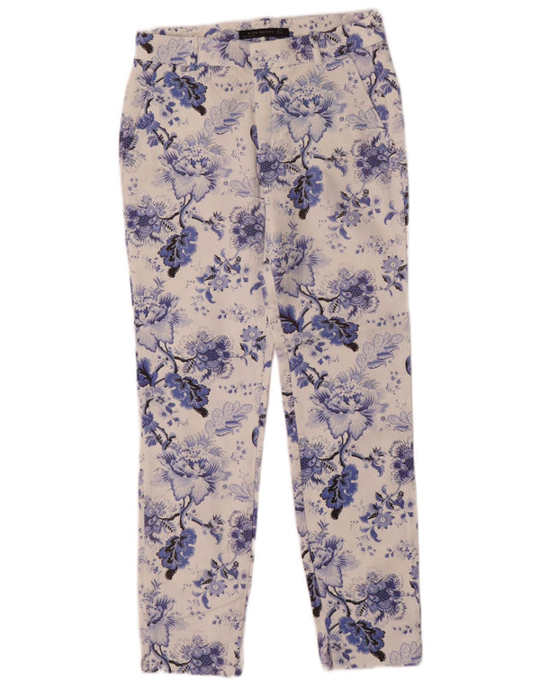 Zara Damen Slim Chino Hose EU 34 2XS W24 L27 Weiß geblümt