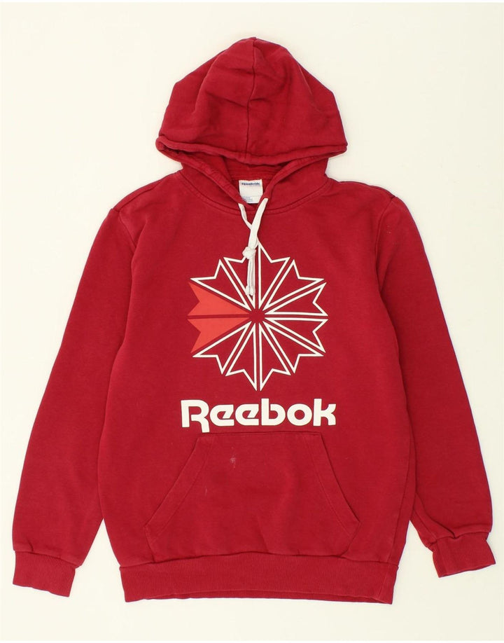 REEBOK Mens Graphic Hoodie Jumper Small Red Cotton Vintage Reebok and Second-Hand Reebok from Messina Hembry 