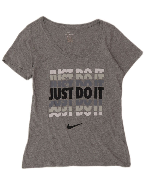 Nike Womens Athletic Cut Graphic T-Shirt Top UK 6 XS Grau gefleckte Baumwolle