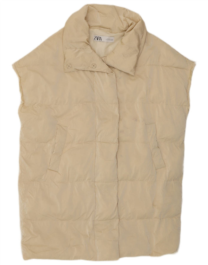Zara Damen Übergroße Longline Wattierte Weste UK 10 Small Beige Polyester