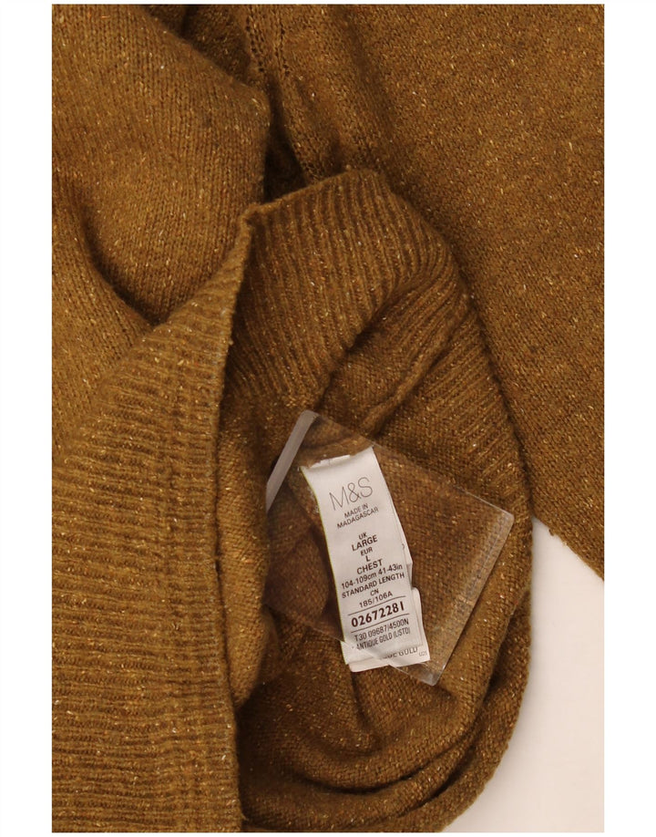 Marks & Spencer Herren-Pullover mit Rundhalsausschnitt, große Khaki-gefleckte Wolle