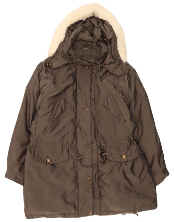 VINTAGE Womens Hooded Padded Coat UK 18 XL Grey