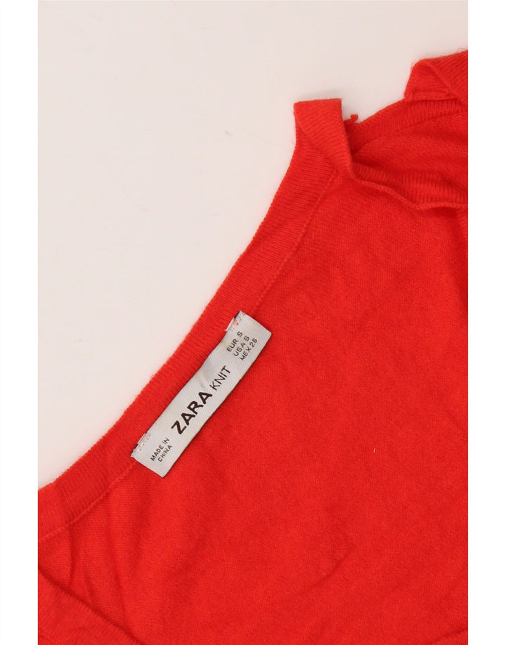 Zara Damen Crop V-Ausschnitt Pullover Pullover UK 10 Small Rot
