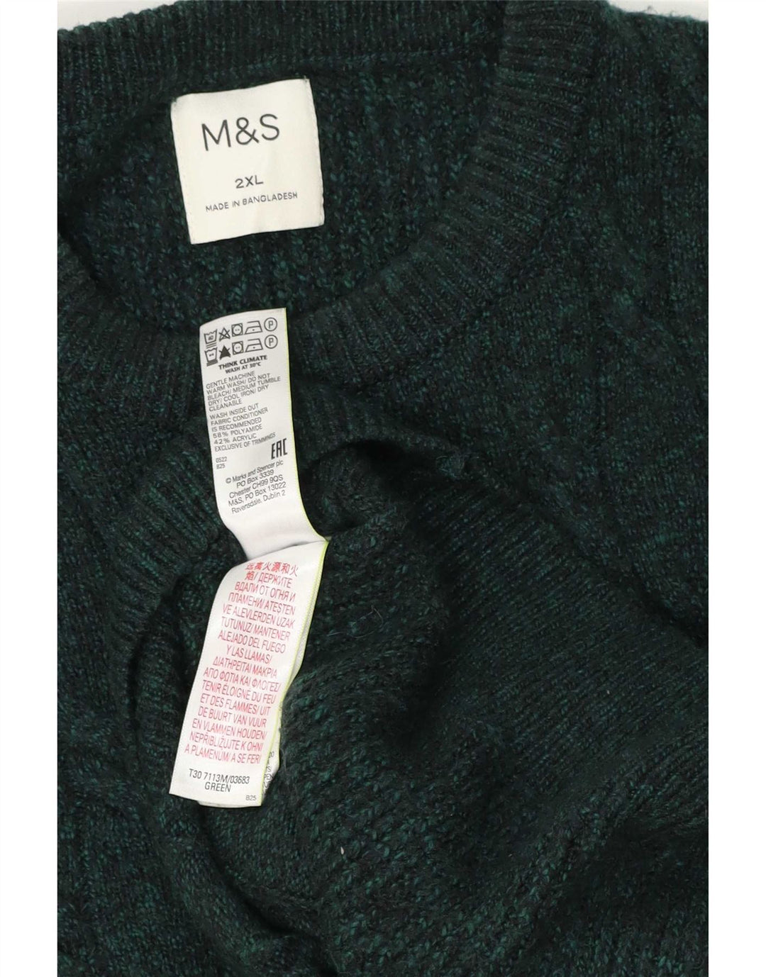 Marks & Spencer Herren-Pullover mit Rundhalsausschnitt, 2XL, grünes Polyamid