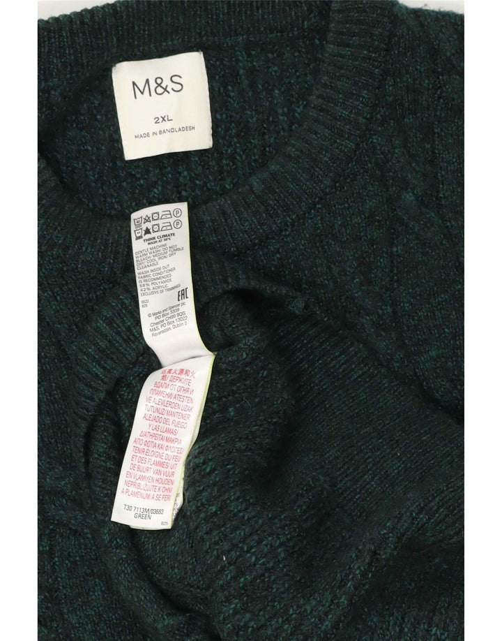 Marks & Spencer Herren-Pullover mit Rundhalsausschnitt, 2XL, grünes Polyamid