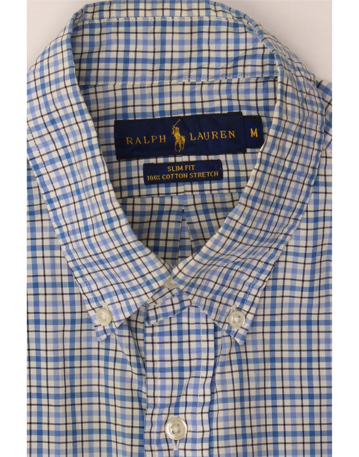 RALPH LAUREN Herren-Slim-Fit-Hemd aus mittelblau karierter Baumwolle