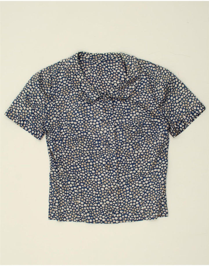 VINTAGE Womens Short Sleeve Shirt Blouse UK 14 Medium Blue Spotted Vintage Vintage and Second-Hand Vintage from Messina Hembry 