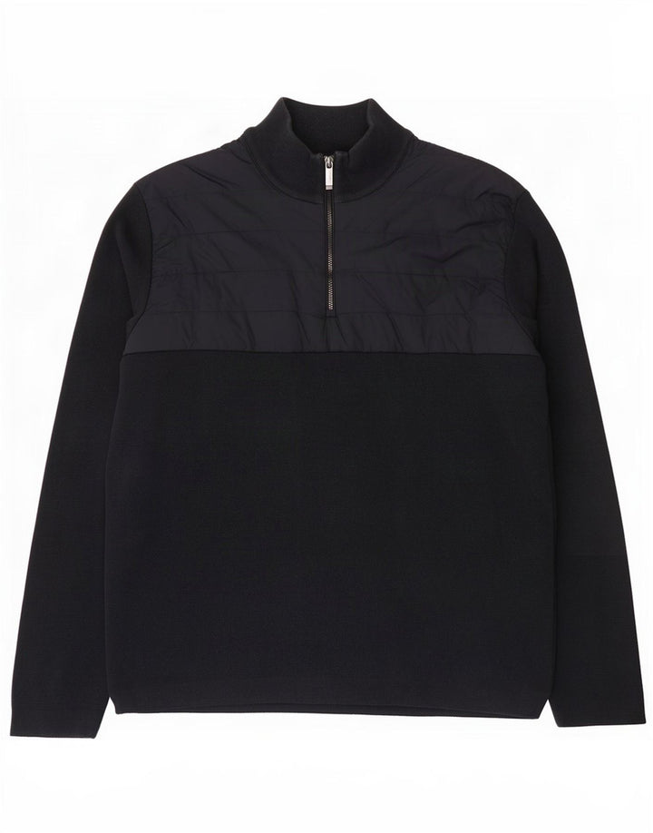 Massimo Dutti Herren-Pullover mit Reißverschluss am Hals, große marineblaue Baumwolle