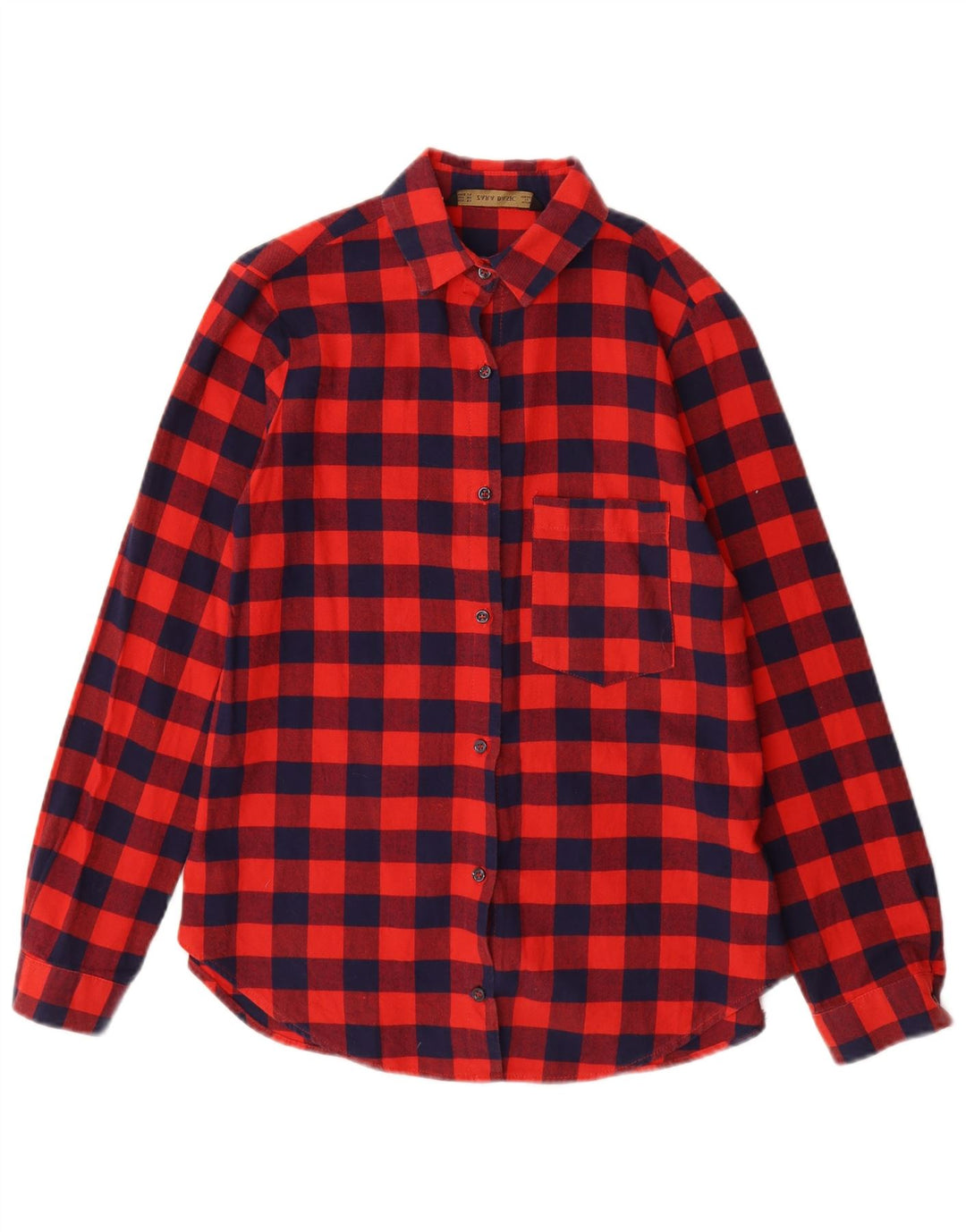Übergroßes Flanellhemd von ZARA für Damen, UK 6, XS, rot kariert, Baumwolle