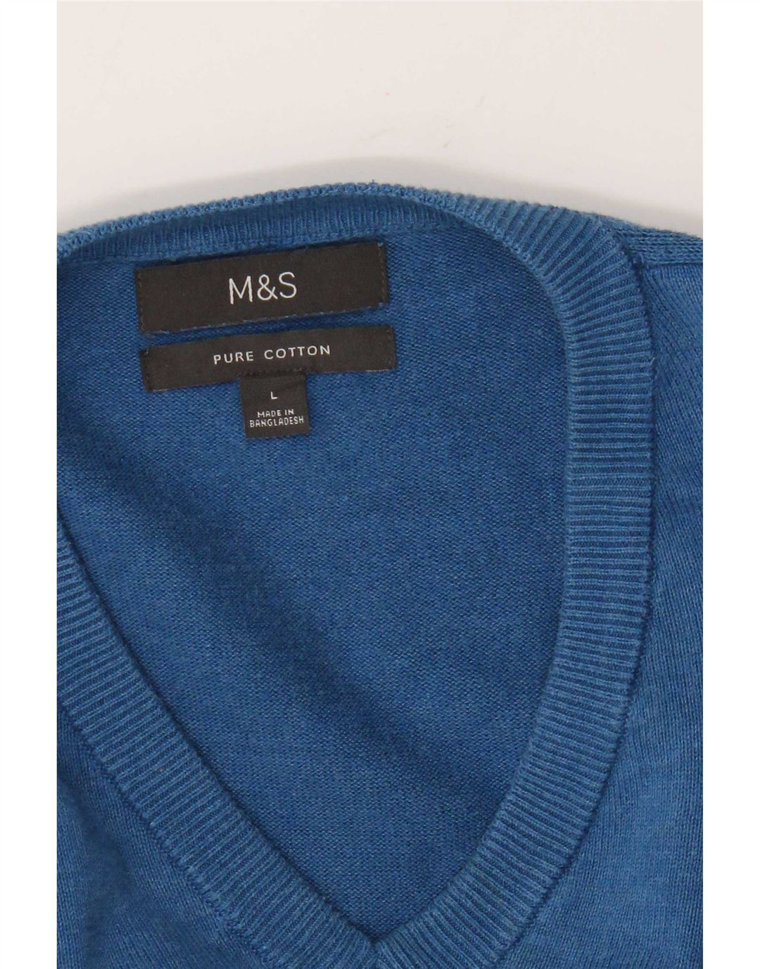Marks & Spencer Herren-Pullover mit V-Ausschnitt, groß, aus blauer Baumwolle