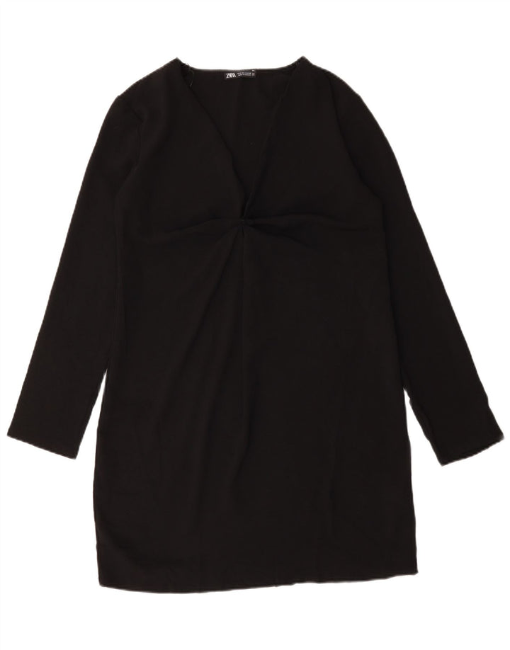 Zara Damen Langarm-Etuikleid UK 10 Small Schwarz Polyester