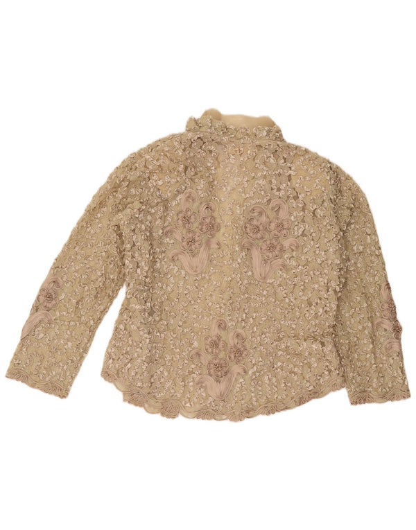 Vintage Damen Spitzenbluse UK 16 Große beige geblümte Seide